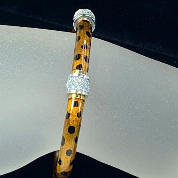 SOHO 0.32ct Diamond & Leopard Enamel bangle-18K yellow gold Italy 17.5g JR7645 - Picture 1 of 8